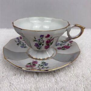 Vintage Ucagco China Tea Cup & Saucer with a Delicate Floral Design & Gold Trim